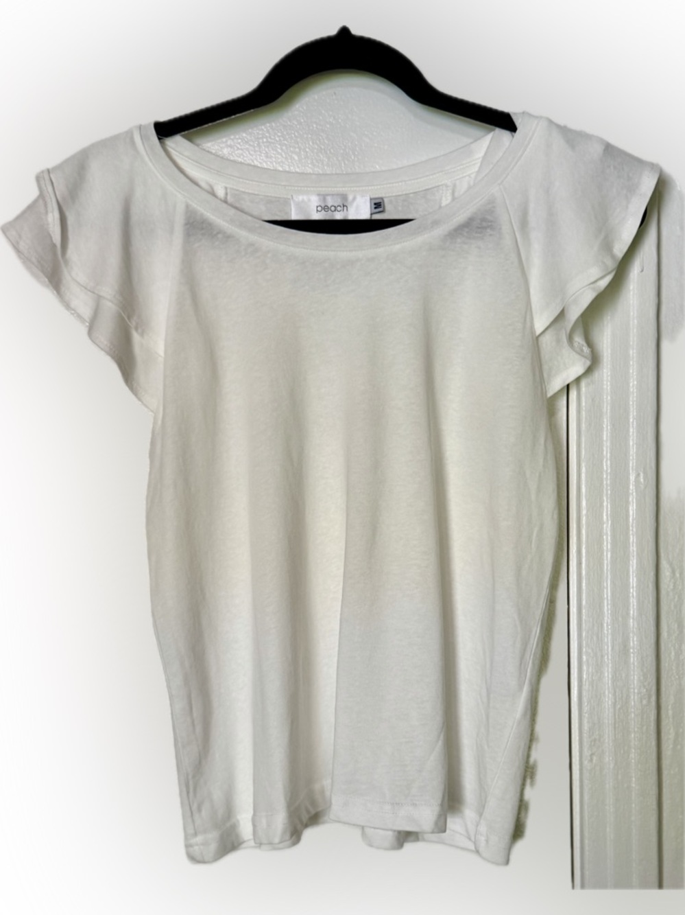 Peach White Ruffle-Sleeve Short Sleeve Tee